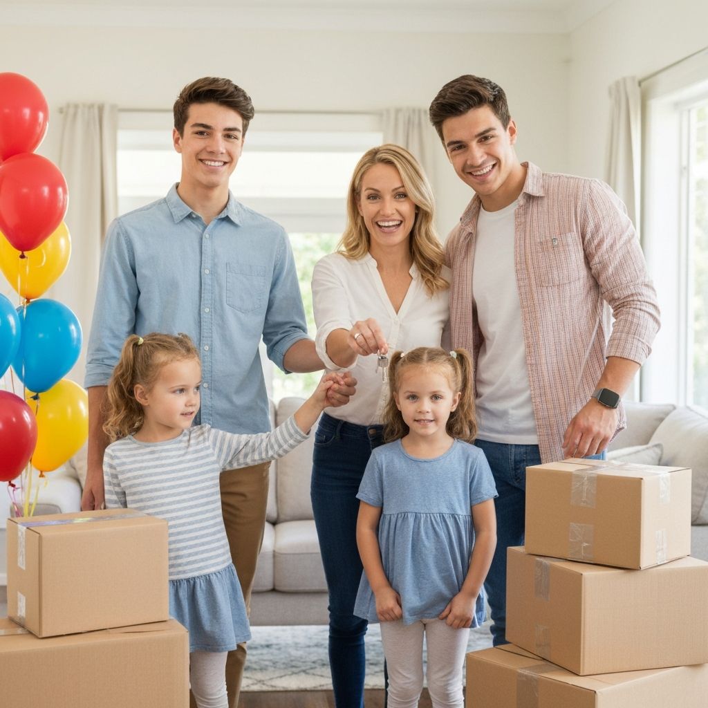 Family receiving house keys